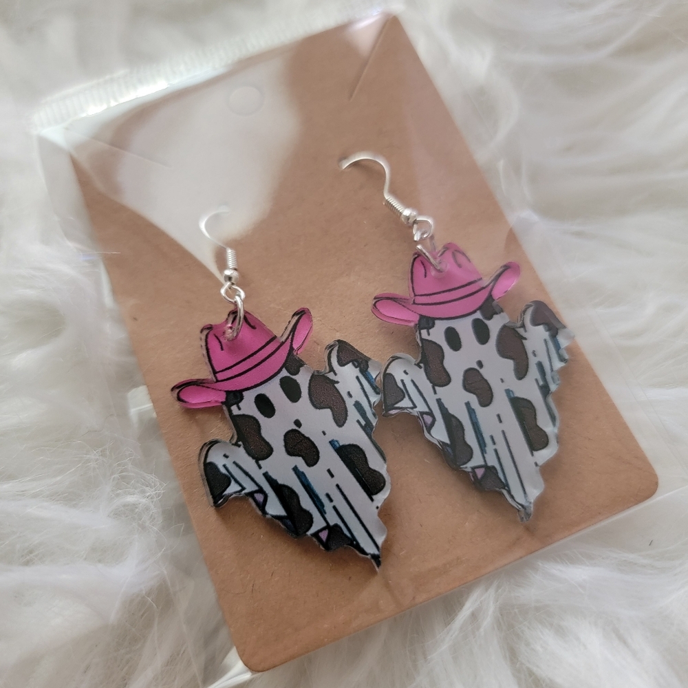 Pink and Black Cactus Ghost Earrings